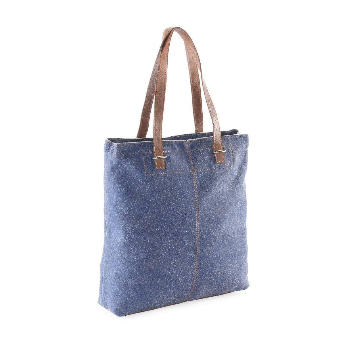 HYDESTYLE CRACKLE LEATHER TOTE SHOPPER BAG l DENIM BLUE