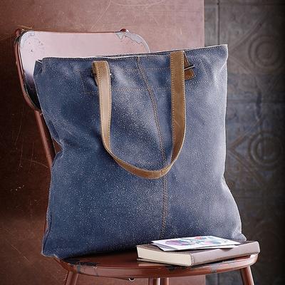 HYDESTYLE CRACKLE LEATHER TOTE SHOPPER BAG l DENIM BLUE